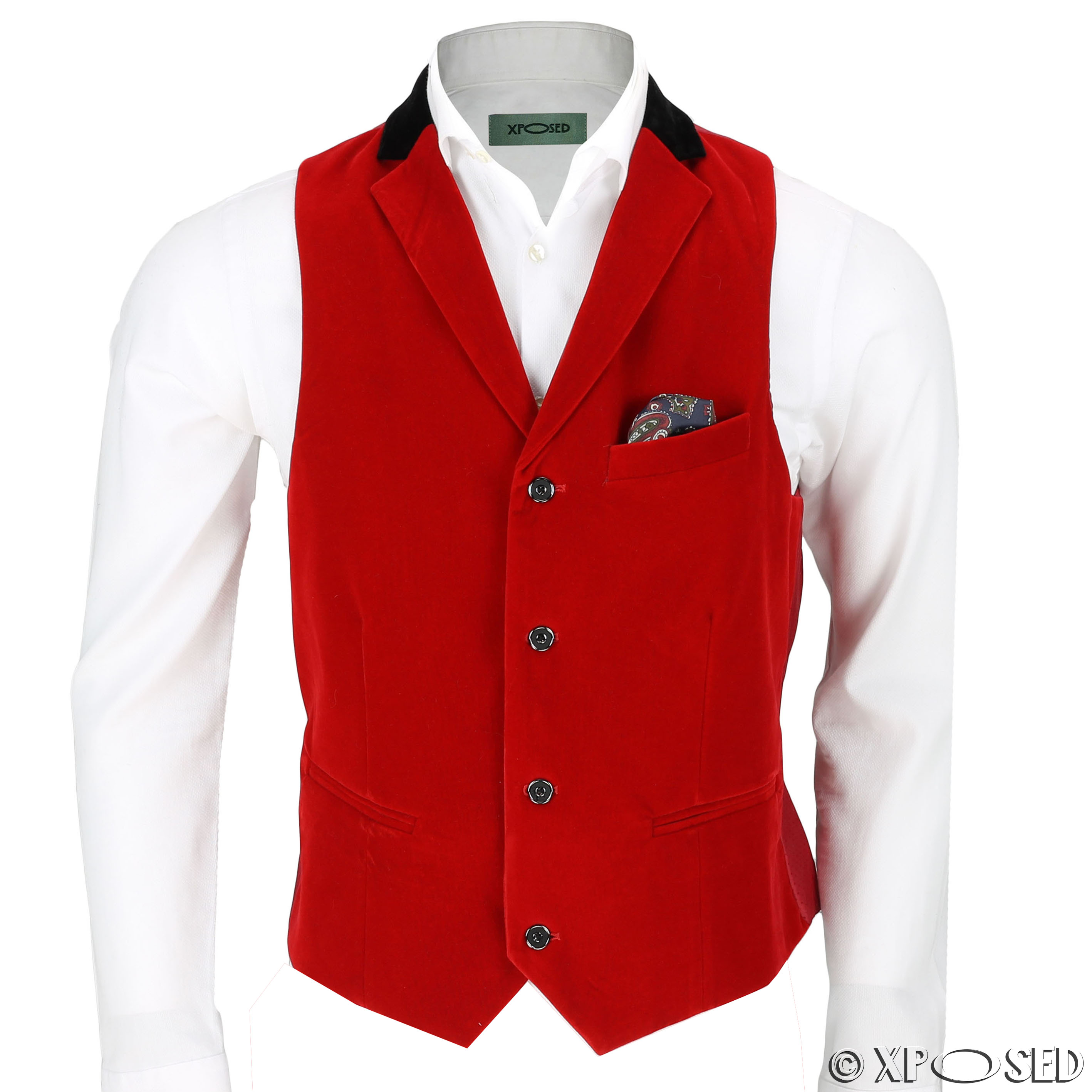 Mens Designer Vintage Velvet Waistcoat Retro Smart Casual Vest Contrast